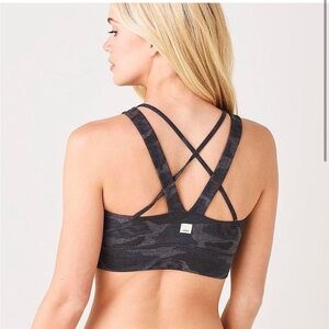 Vuori Black Charcoal Camo Strappy Sports Bra